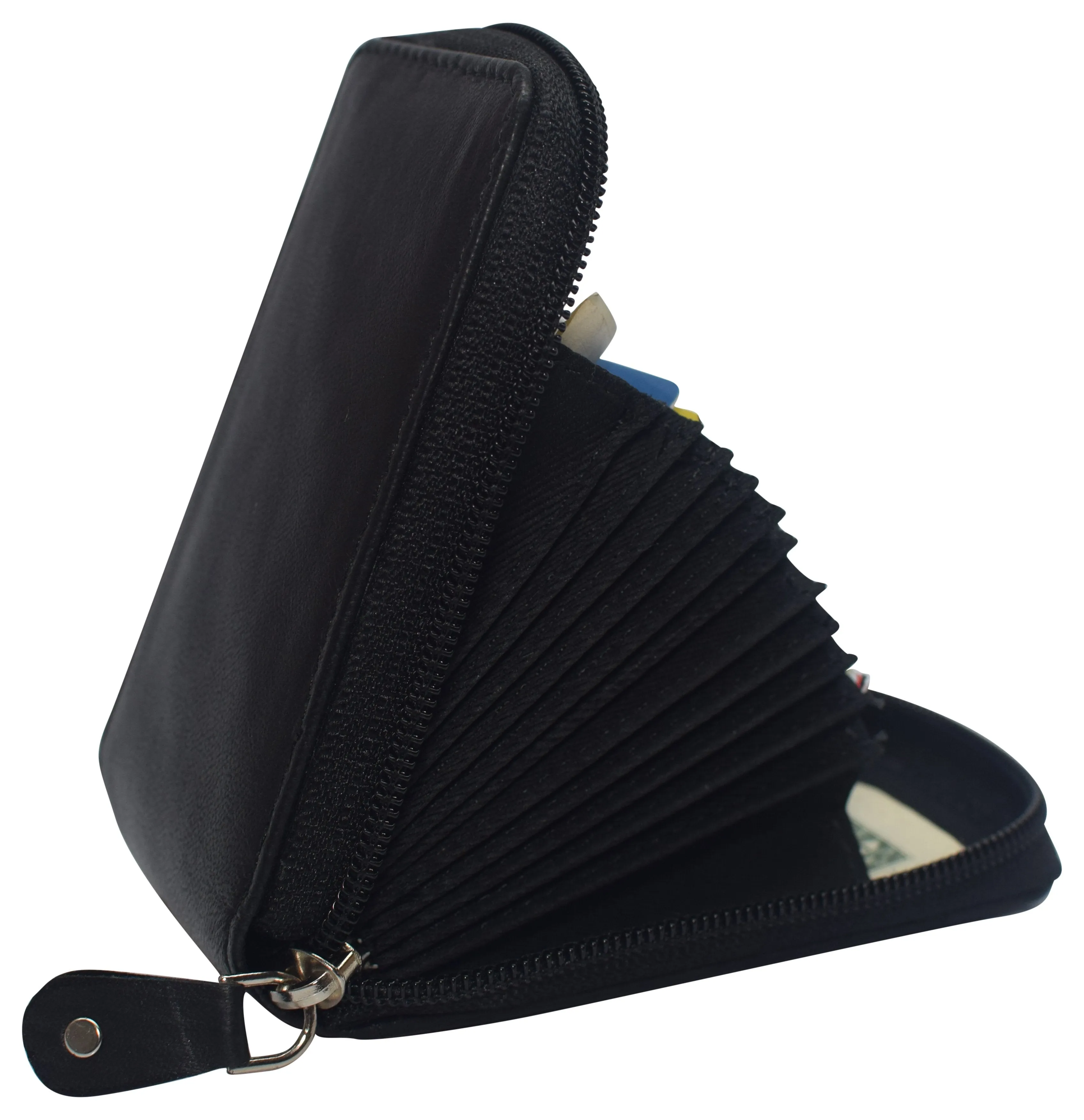 Genuine Leather RFID Accordion Credit Card Holder with Zipper for Women Ladies Wallets RFID3622