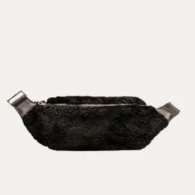 Genuine Shearling Fanny Pack   Crossbody Bag | Black   Silver Hardware