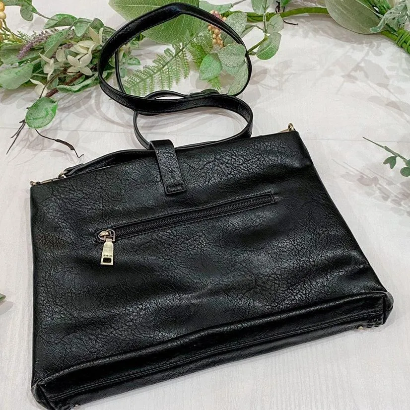 Georgina Crossbody w/ Grommet Details and Tassel - Black