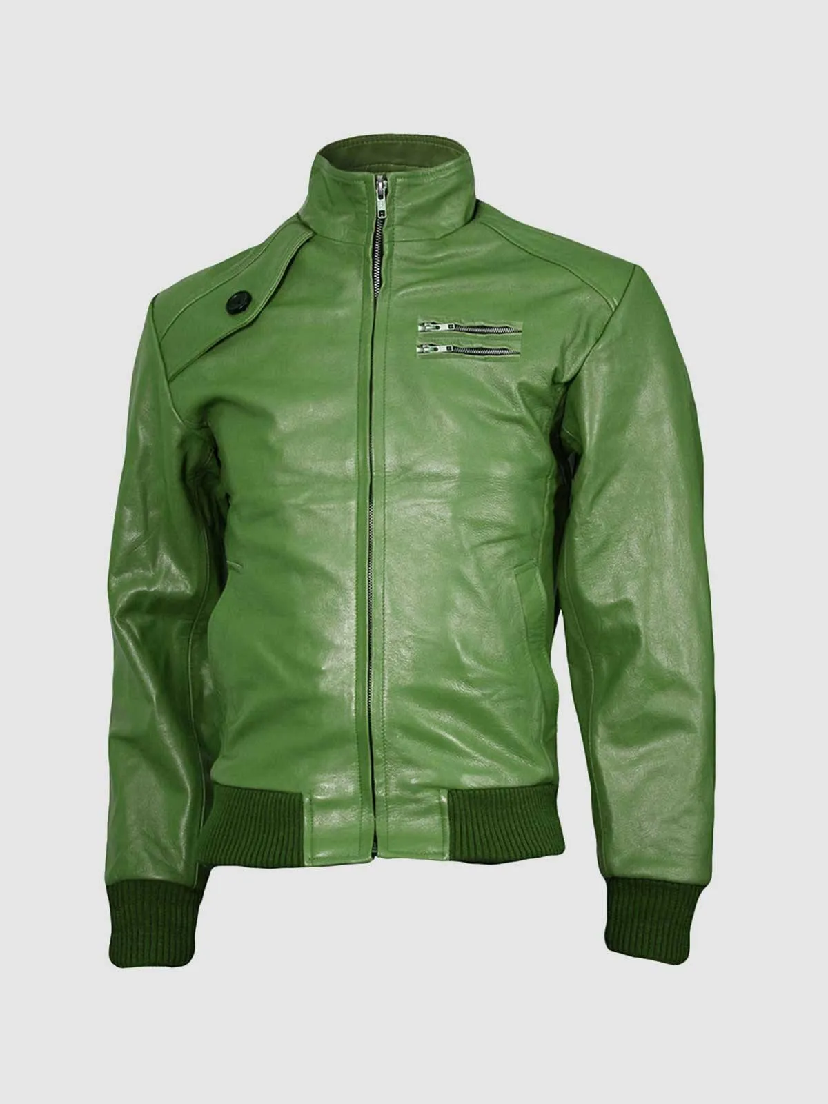 Green Leather Bomber Jacket