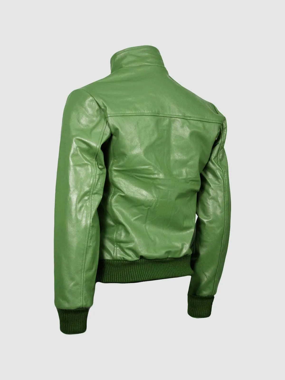 Green Leather Bomber Jacket