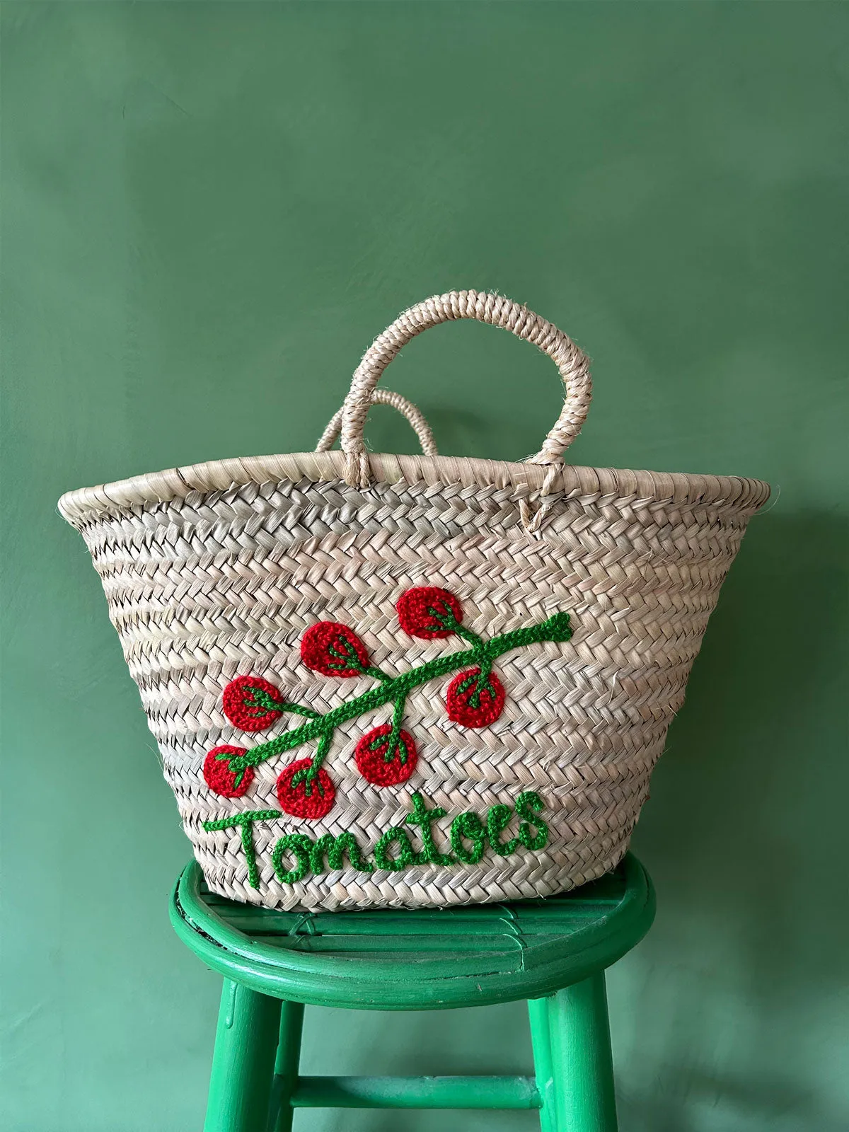 Hand Embroidered Market Basket, Tomatoes