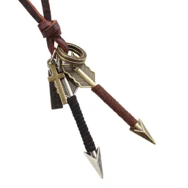 Hip Hop Anime Necklace Creative Double Arrow Roll Leather Alloy Pendant Neck Accessories Men's Leather Rope Long Sweater Chain