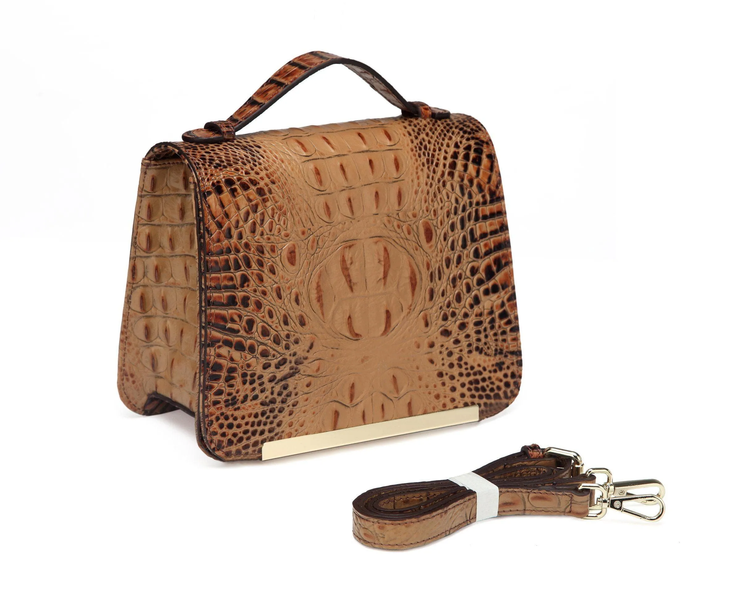 Inaya Croc Embossed Leather Crossbody Bag