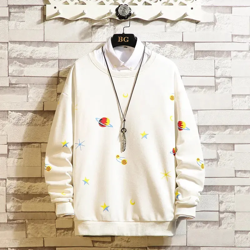 Japanese Large Size Printed Loose Shoulder Round Neck Casual Long-sleeved sweatshirt