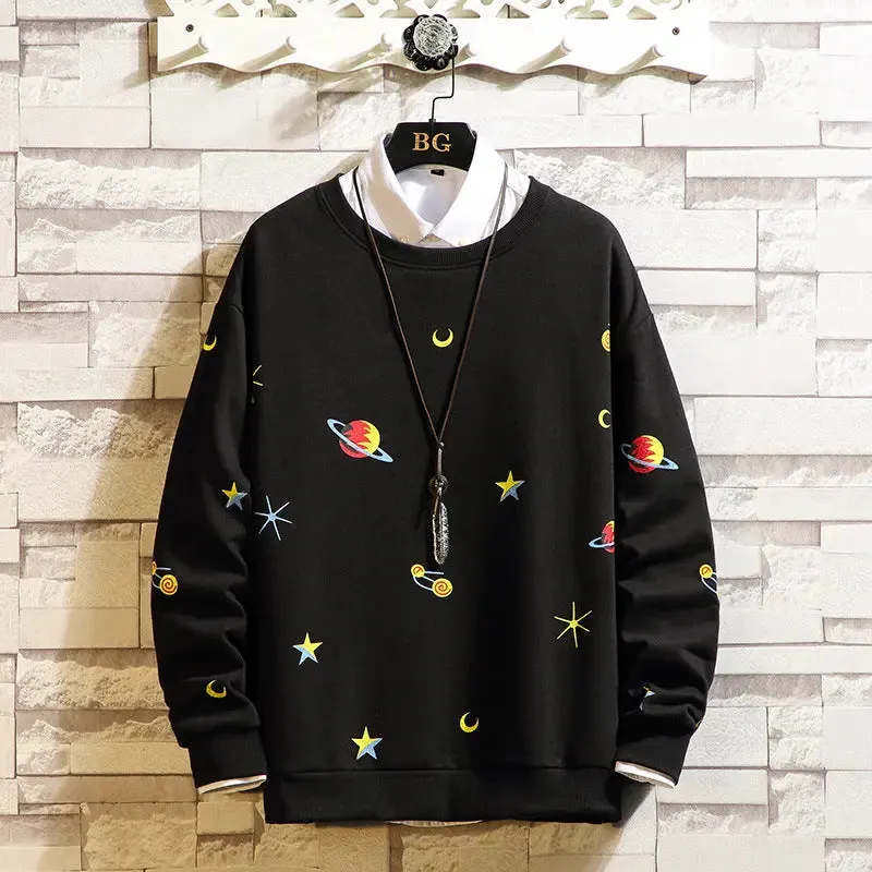 Japanese Large Size Printed Loose Shoulder Round Neck Casual Long-sleeved sweatshirt