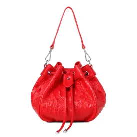 Jolyn Embossed Leather Bucket Crossbody- RED