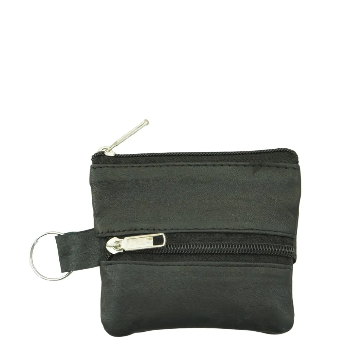 KC02 ~ Black Sheepskin Coin Pouch with Key Ring