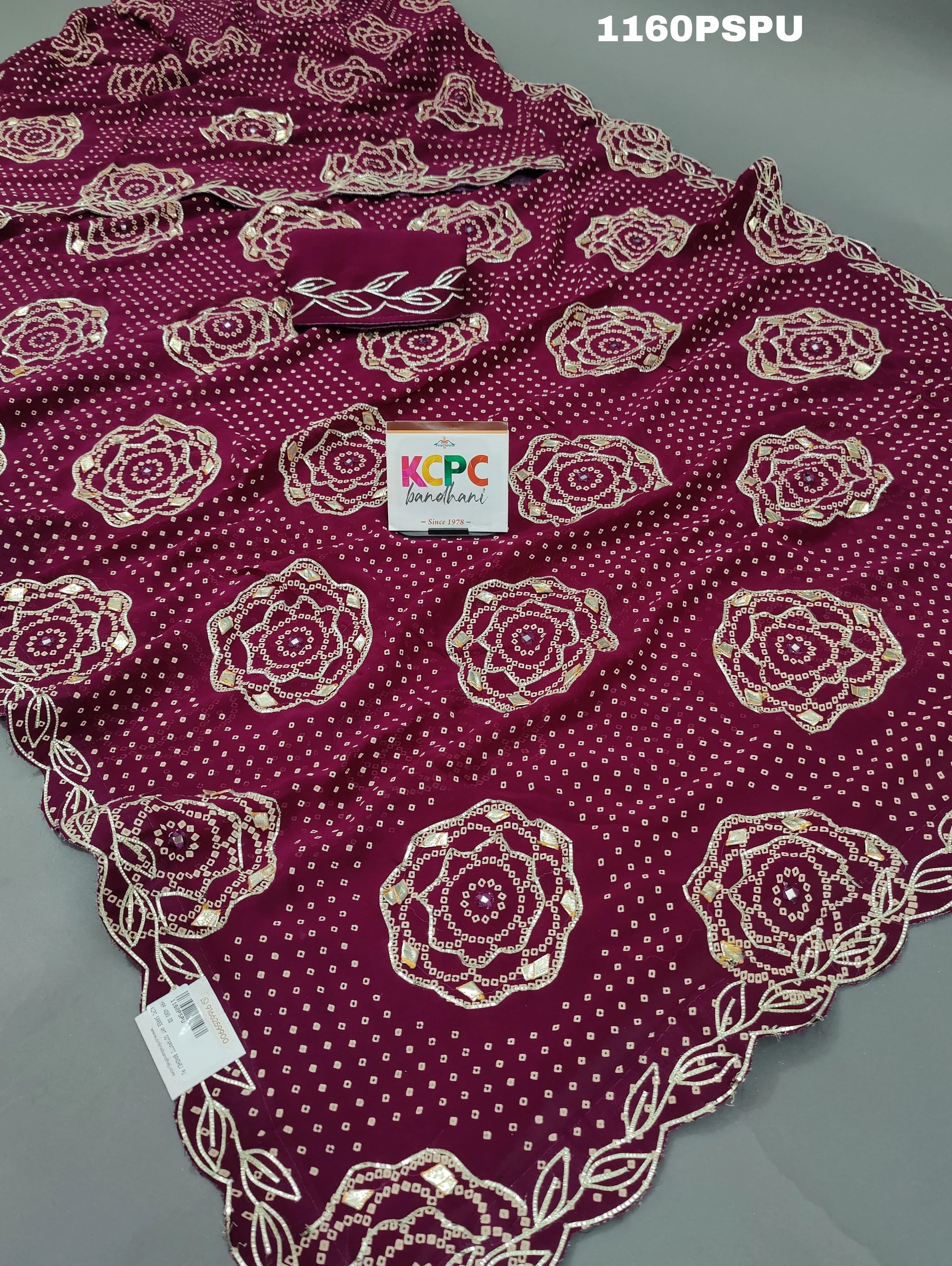 KcPc New Pure Georgette Bandhani Kacha gotapatti Work Saree With Blouse AMT