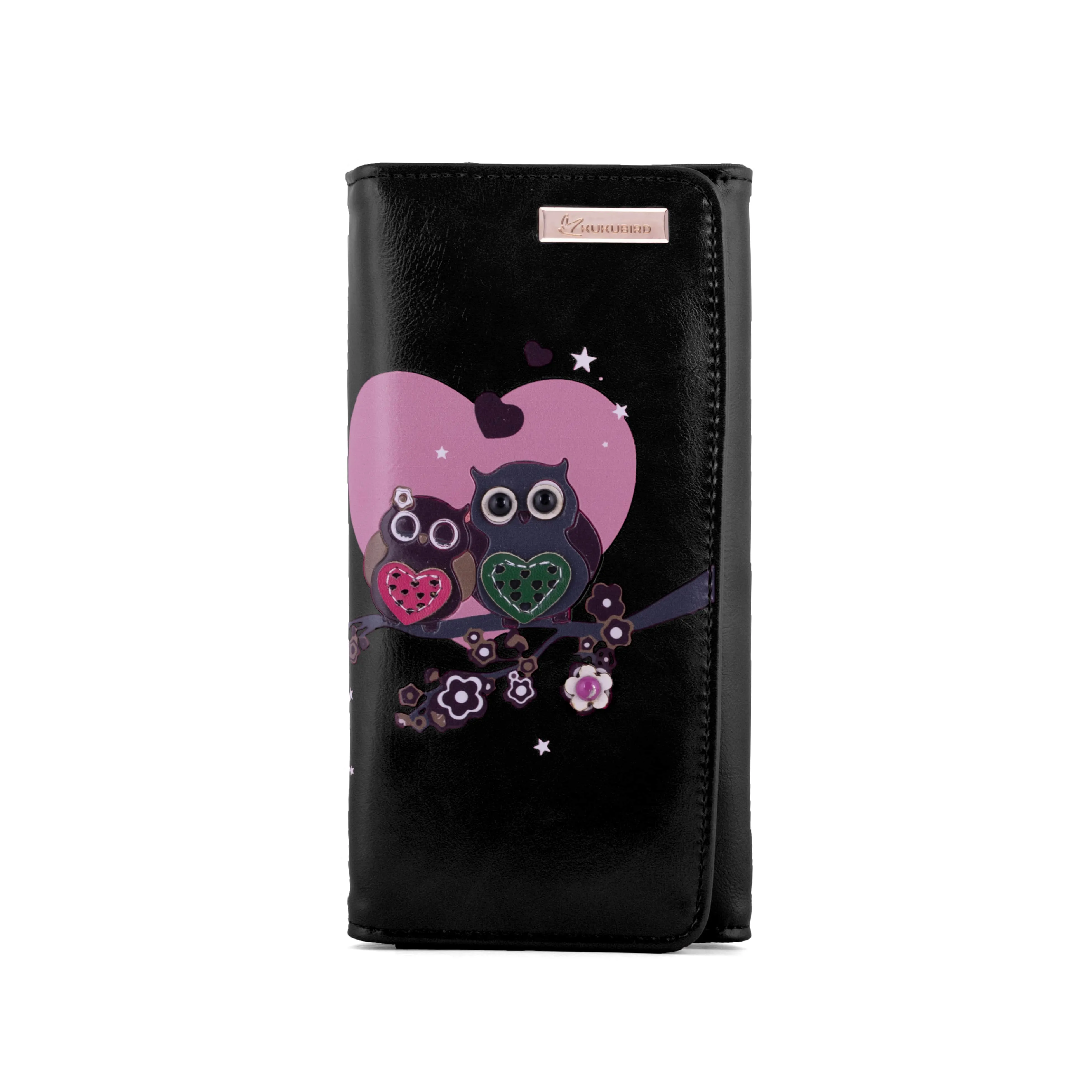 Kukubird Large Purse 2 owl's love - Black