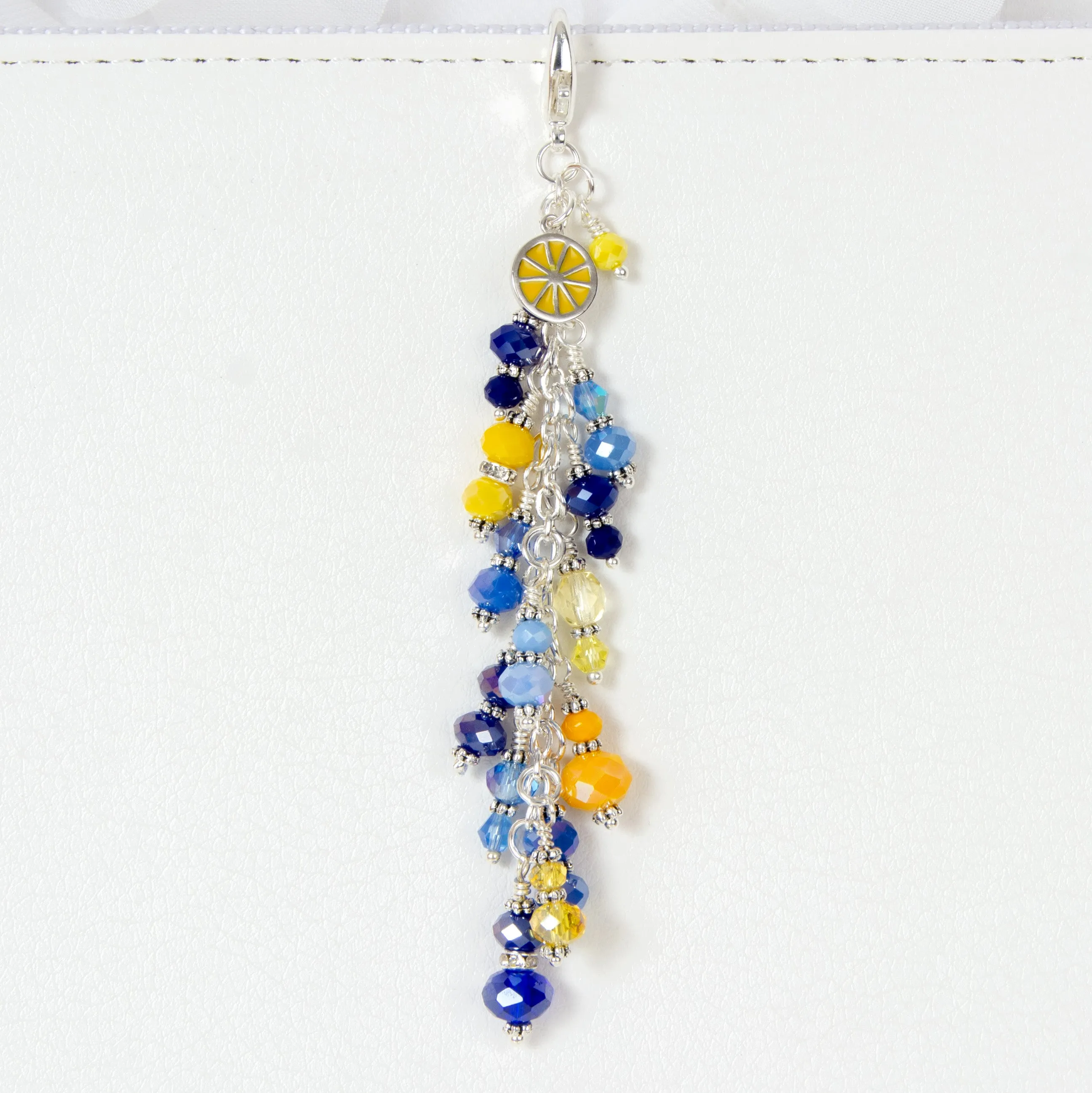 Lemon Planner Charm with Blue & Yellow Crystal Dangle