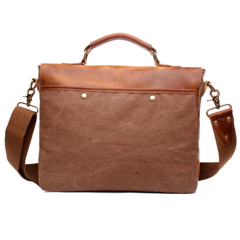 Messenger Bag Satchel Vintage Canvas Leather 13"(L)x10.5"(H) x 4.1"(W) (Coffee)