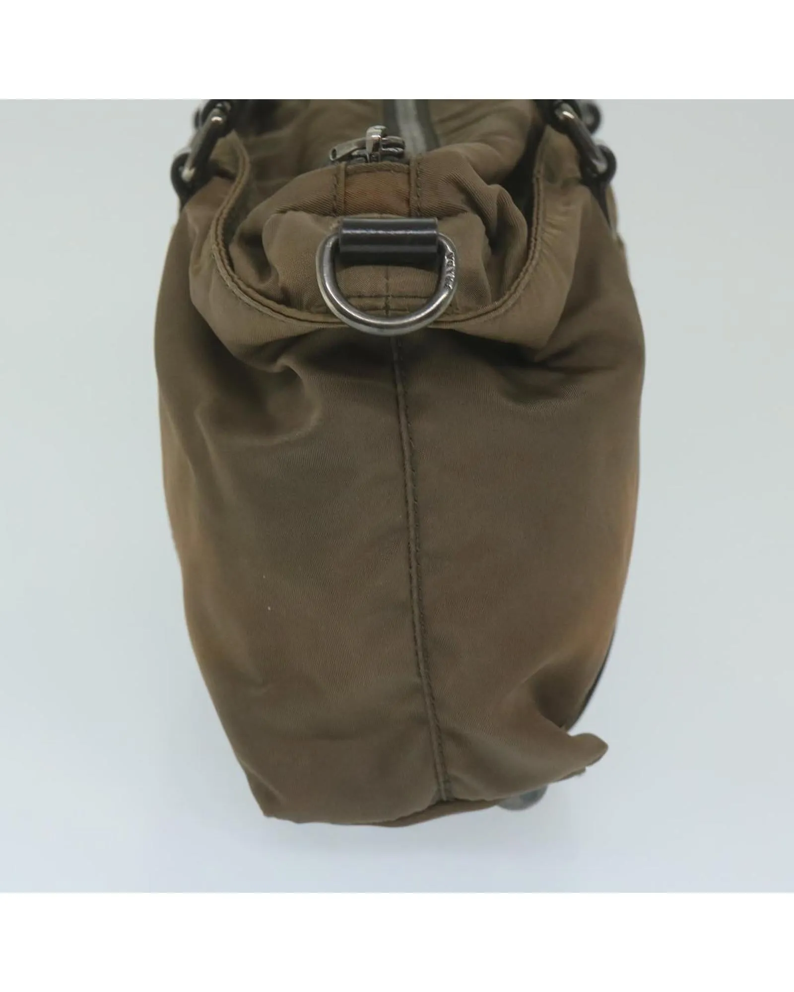 Nylon 2way Hand Bag with Shoulder Strap in Khaki