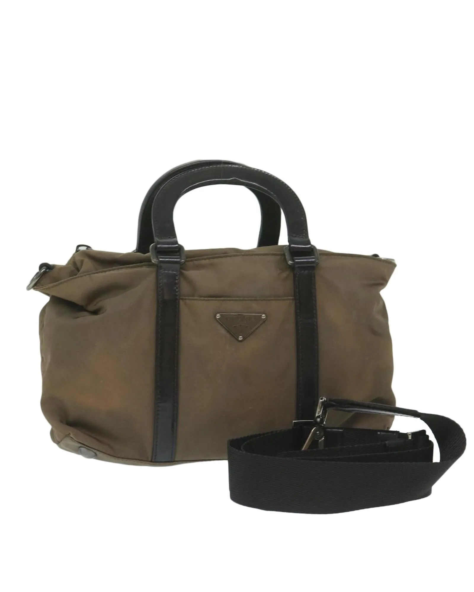 Nylon 2way Hand Bag with Shoulder Strap in Khaki