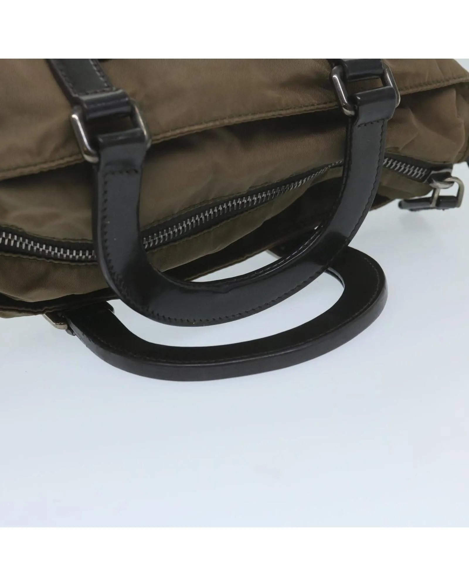 Nylon 2way Hand Bag with Shoulder Strap in Khaki