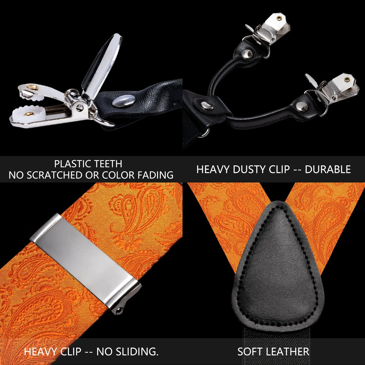 Orange Paisley Y Back Brace Clip-on Men's Suspender with Bow Tie Set