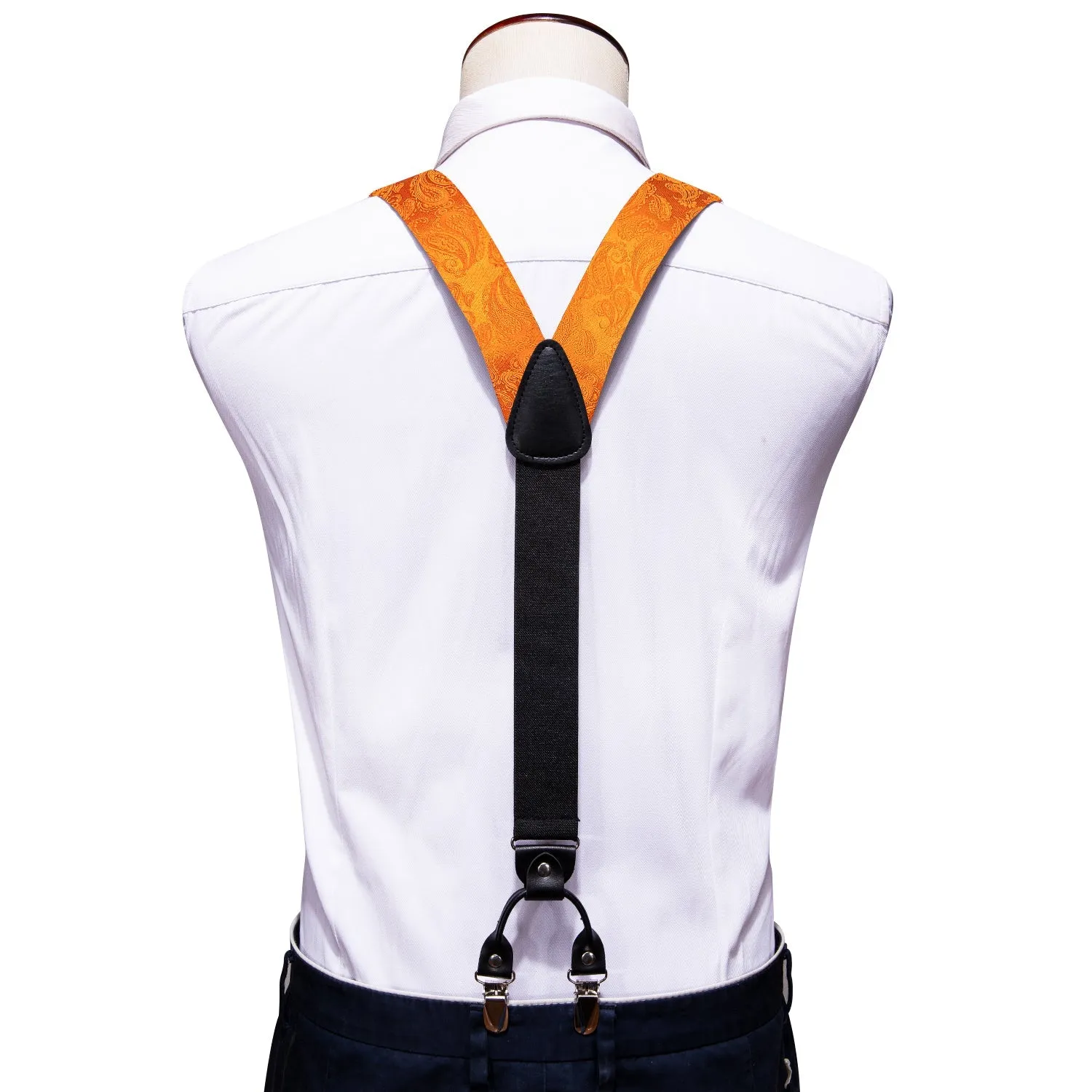 Orange Paisley Y Back Brace Clip-on Men's Suspender with Bow Tie Set