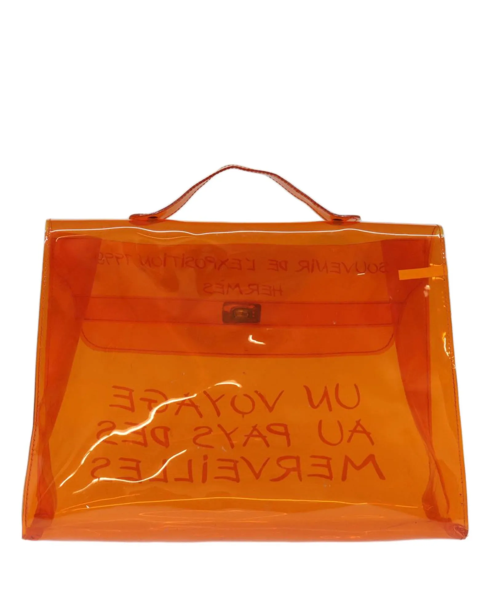 Orange Vinyl Hand Bag with Kelly Style and Accessories - Rank C