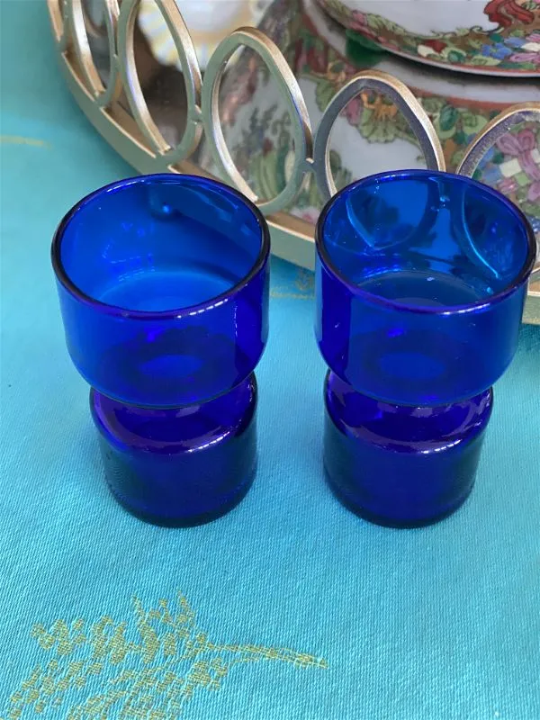 Pair Cobalt glass tea light candle holders