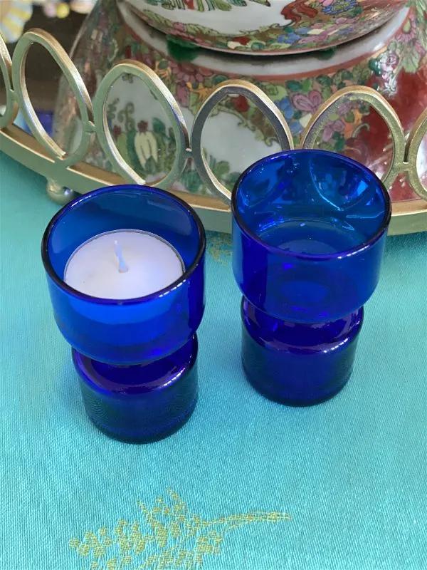 Pair Cobalt glass tea light candle holders