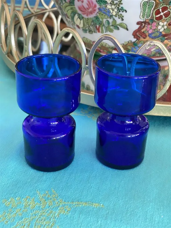 Pair Cobalt glass tea light candle holders