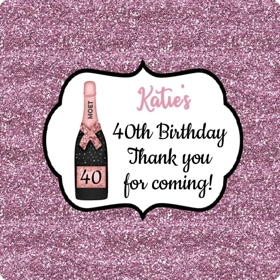 Personalised Birthday Party Stickers Pink Glitter