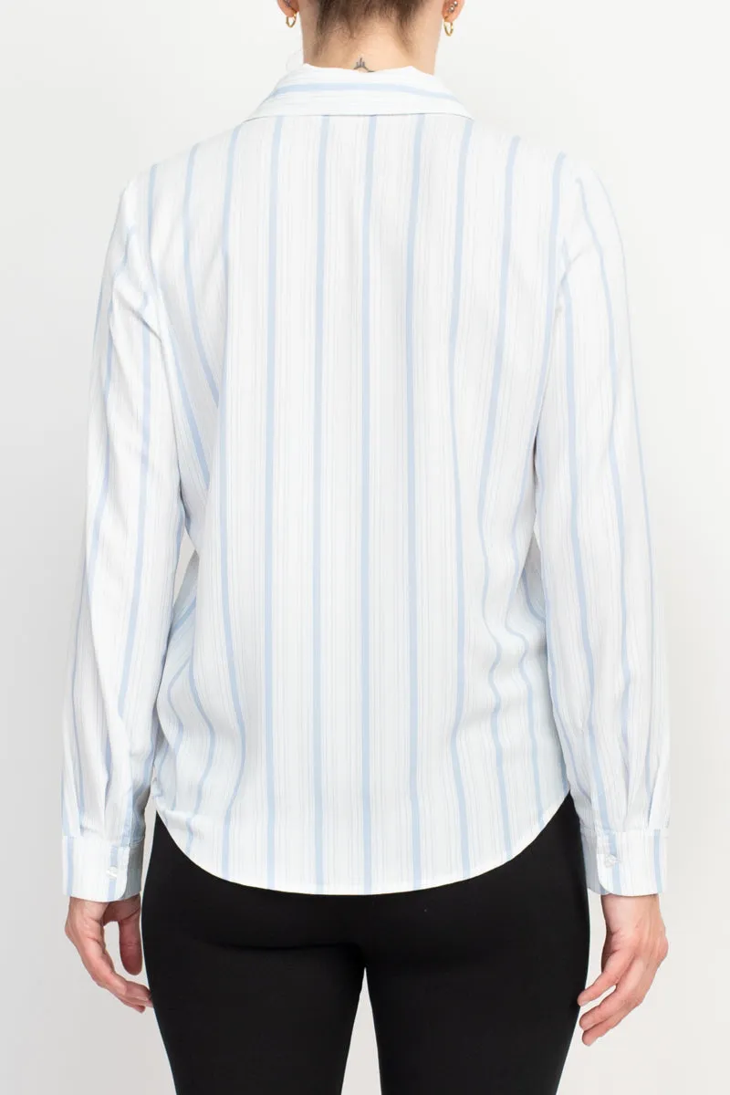 Philosophy long slv collared button down flowt striped shirt