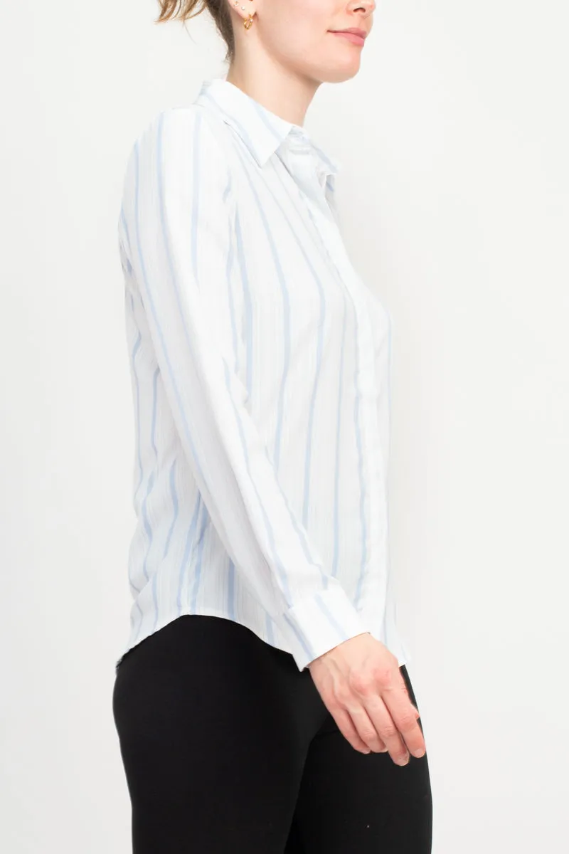 Philosophy long slv collared button down flowt striped shirt