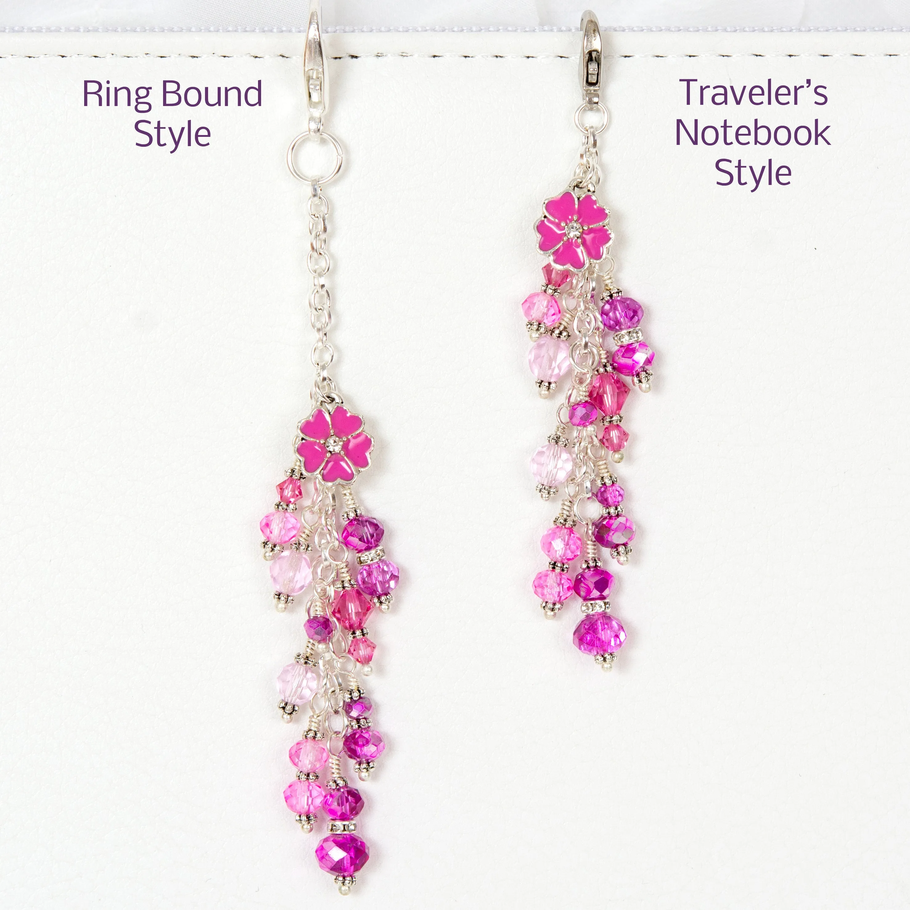 Pink Blossom Planner Charm with a Mixed Pink Crystal Dangle