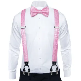 Pink Paisley Clip-on Men's Suspender with Bow Tie Set