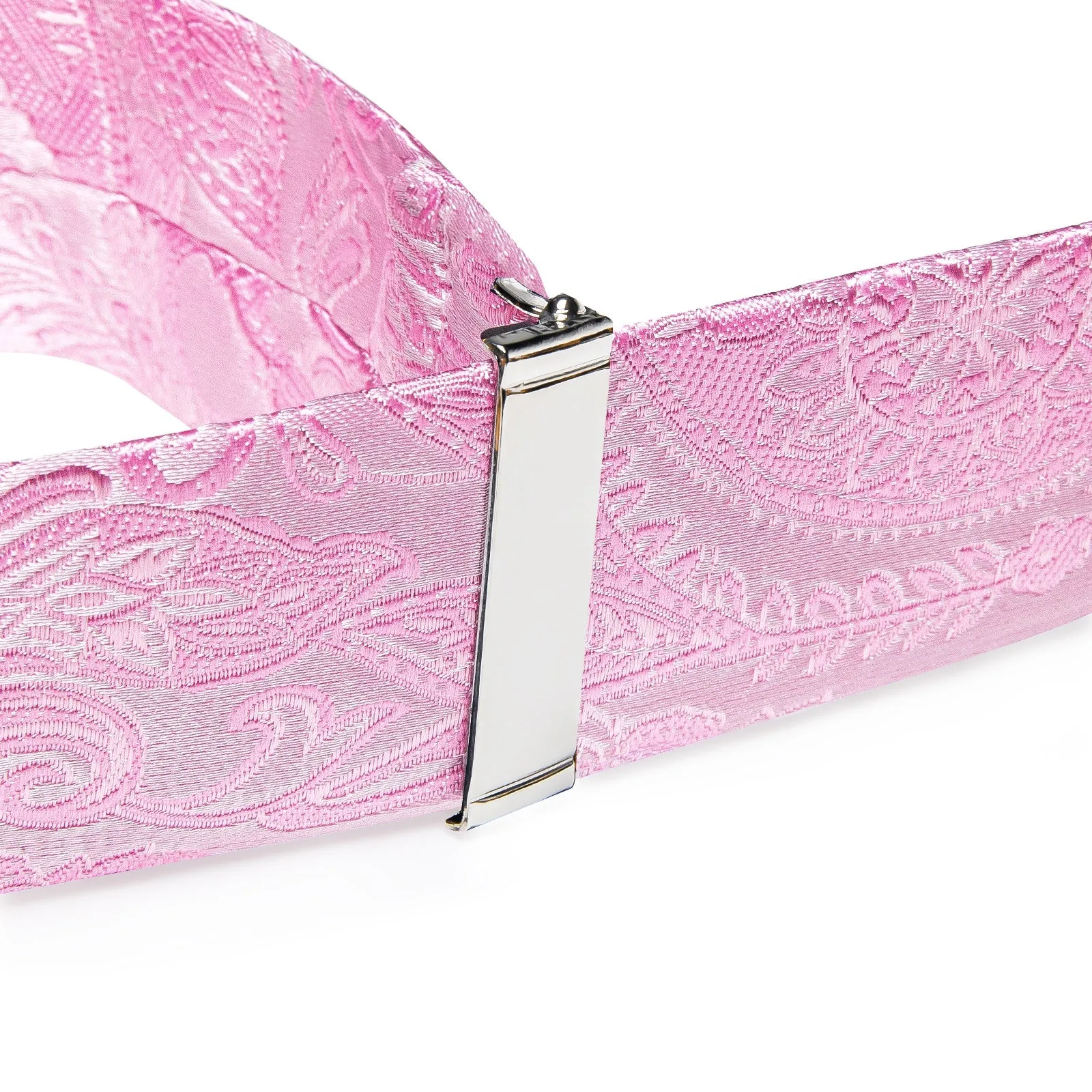 Pink Paisley Clip-on Men's Suspender with Bow Tie Set