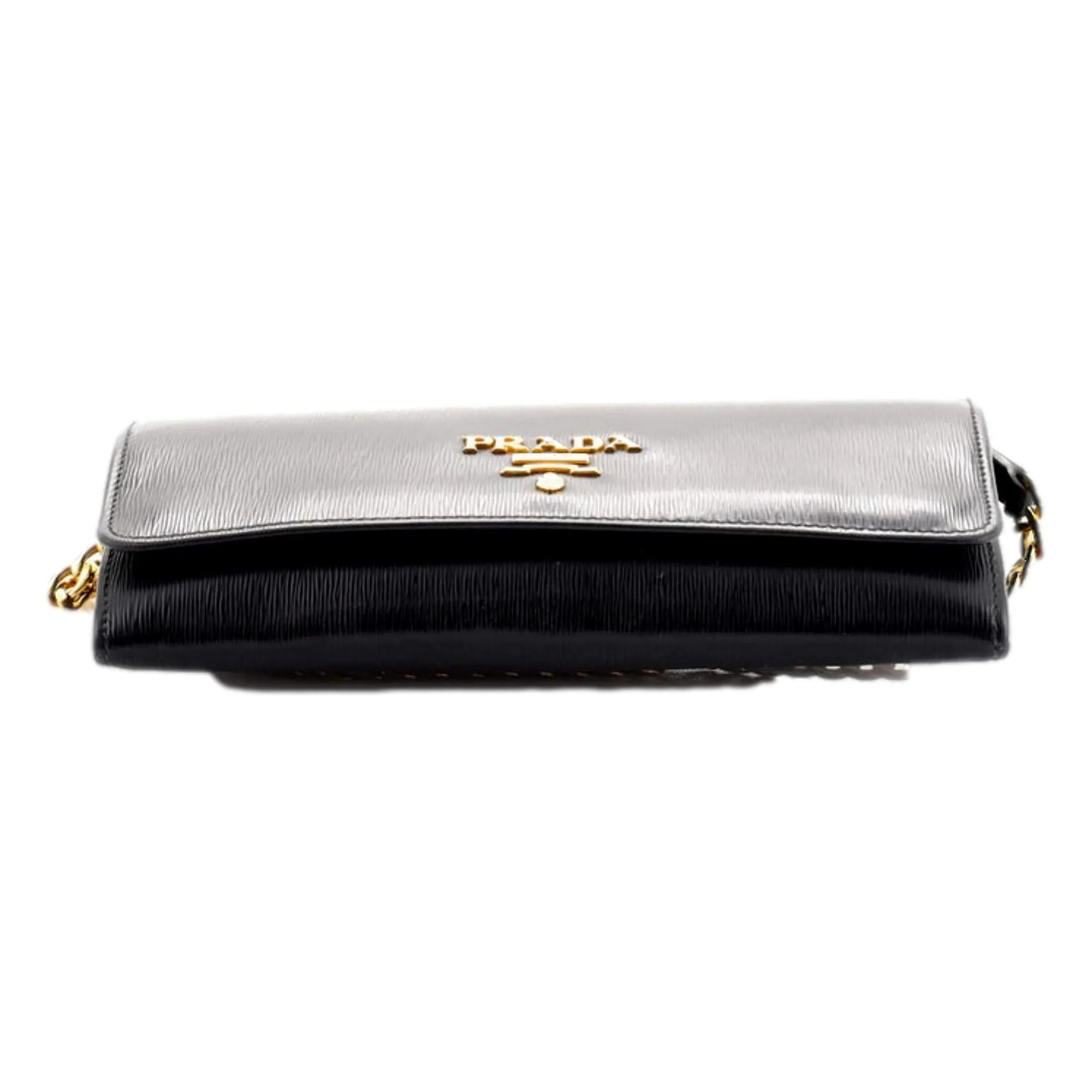 Prada Black Vitello Move Leather Chain Crossbody Wallet Clutch