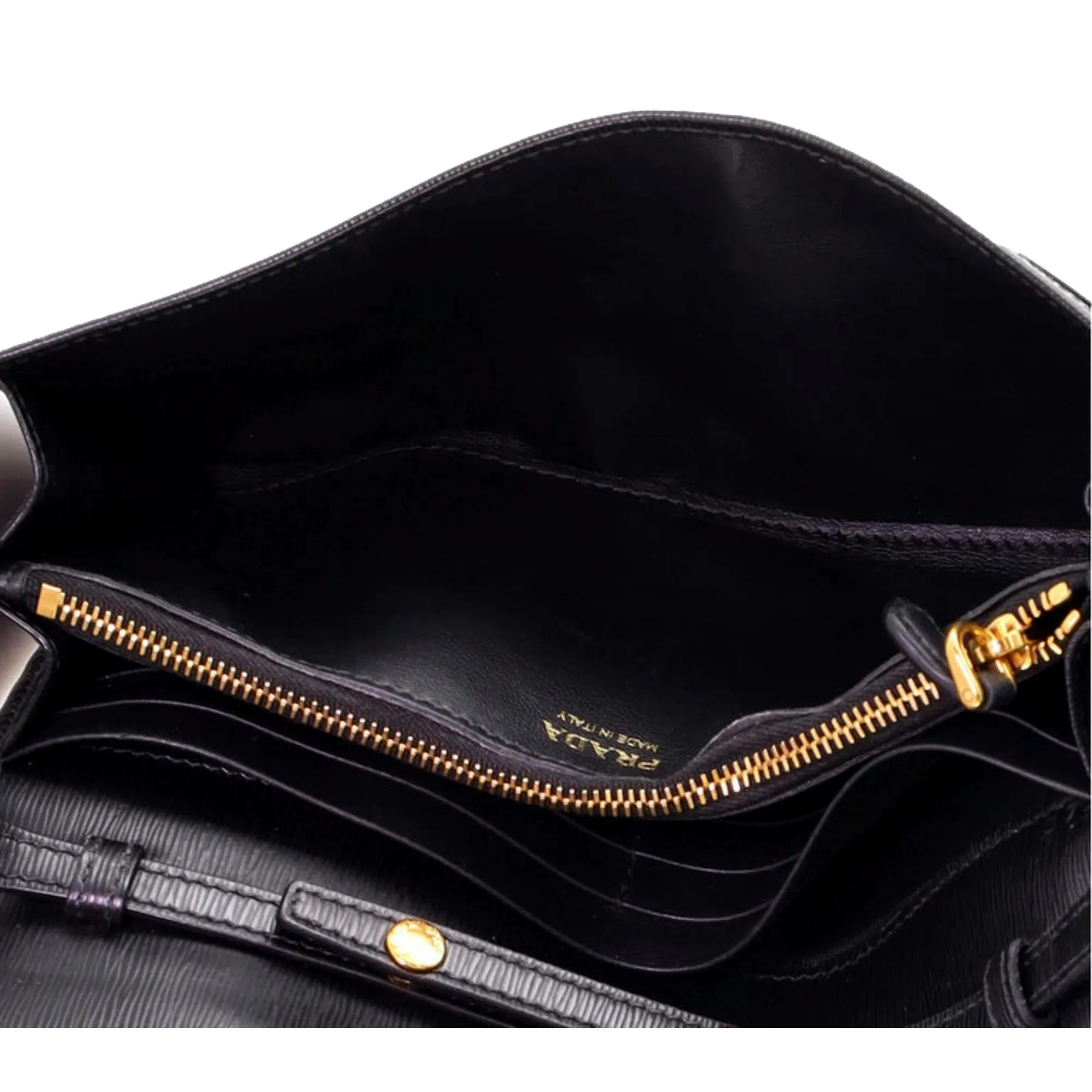 Prada Black Vitello Move Leather Chain Crossbody Wallet Clutch