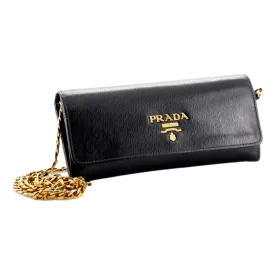 Prada Black Vitello Move Leather Chain Crossbody Wallet Clutch