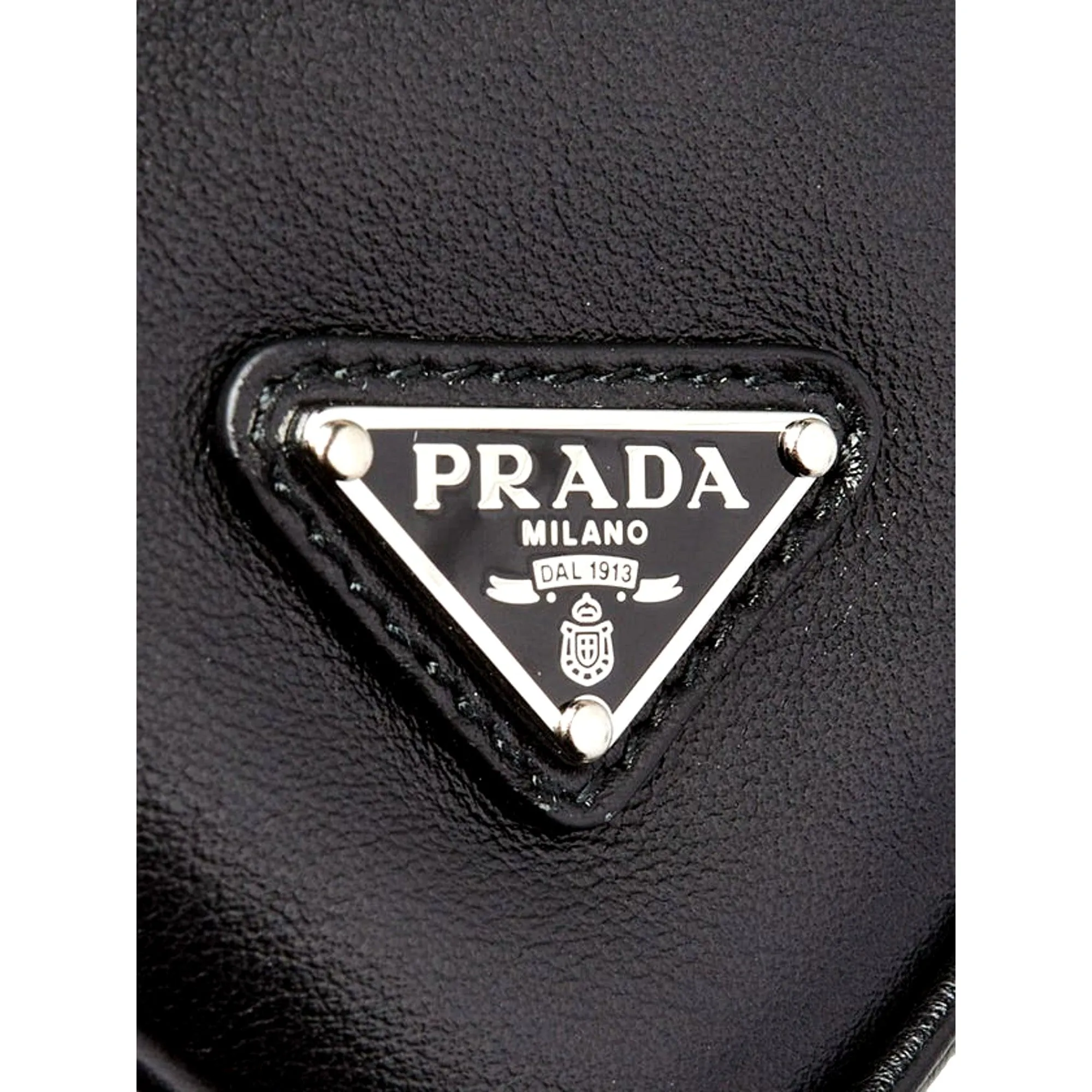 Prada Grace Triangle Leather Pouch Clutch Bag with Embossed Logo Nero Black