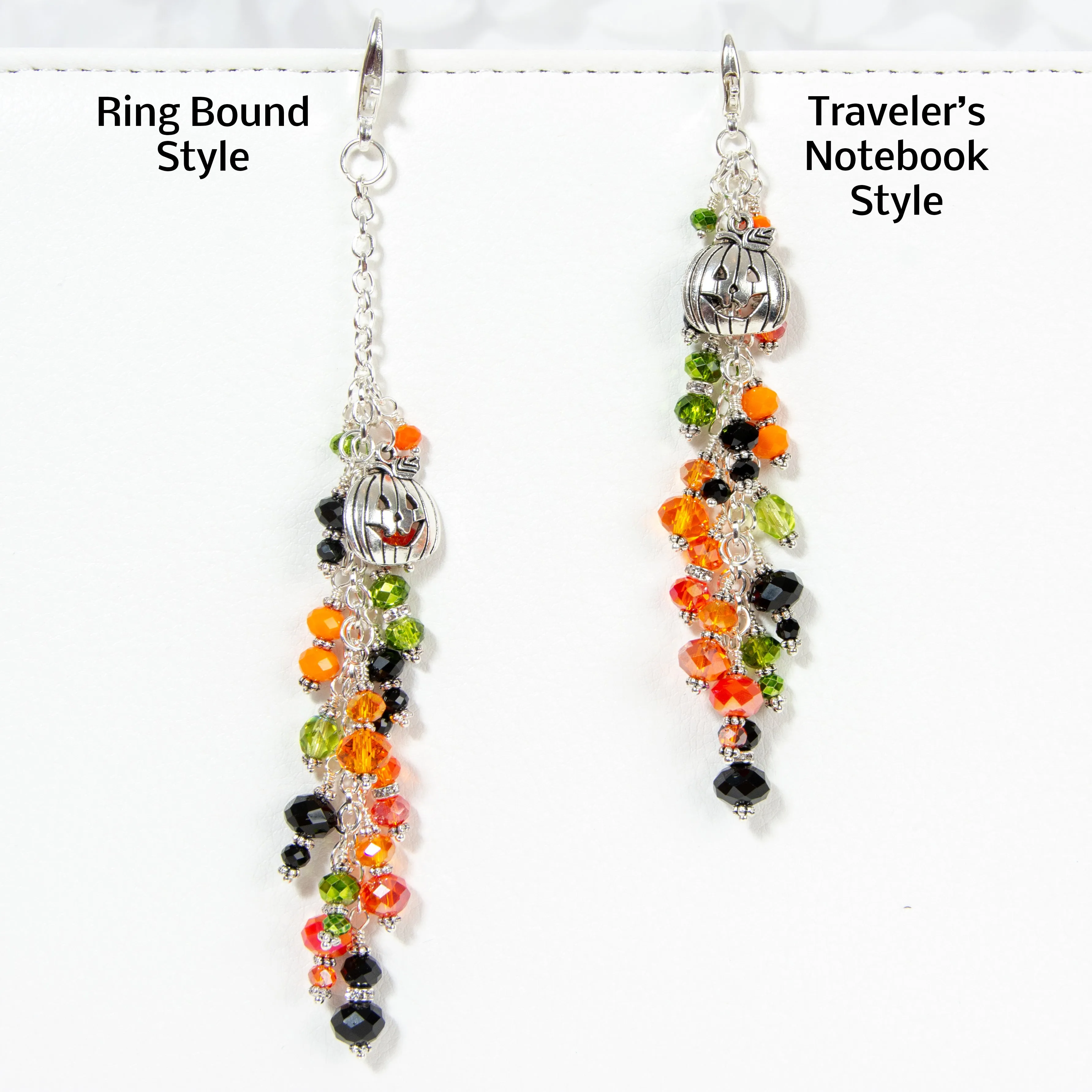 Pumpkin Planner Charm with Orange, Black and Green Crystal Dangle