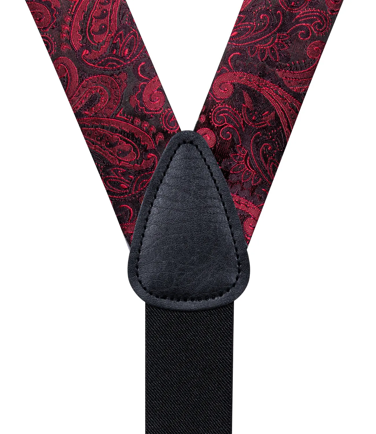 Red Black Paisley Y Back Brace Clip-on Men's Suspender with Bow Tie Set