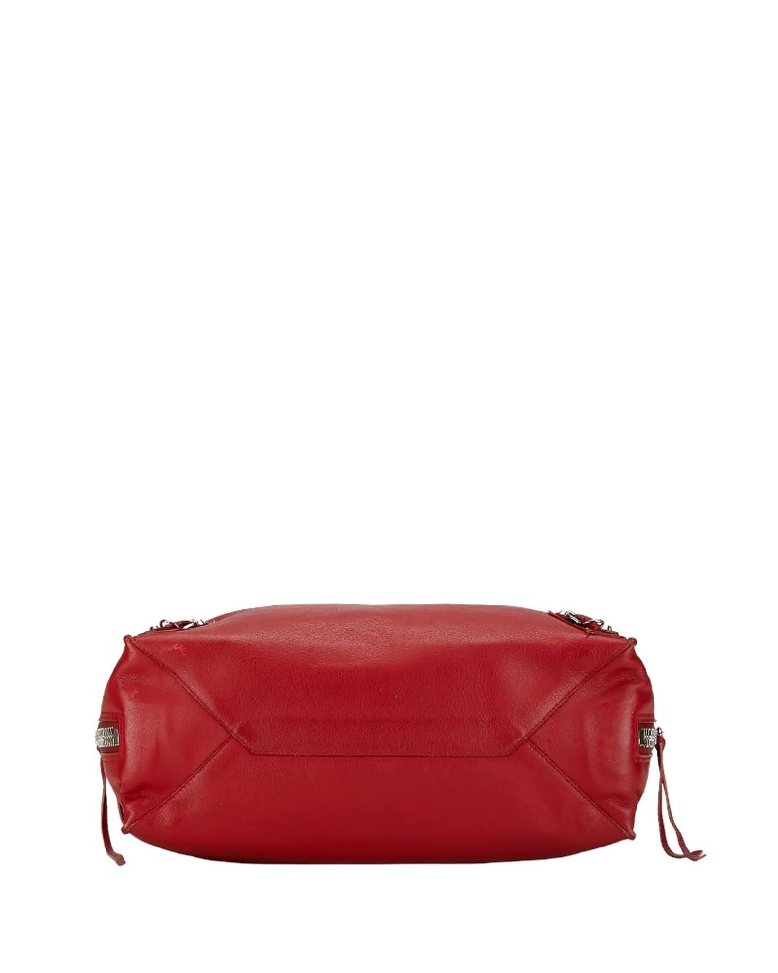 Red Leather Handbag with Shoulder Strap and Handle Drop