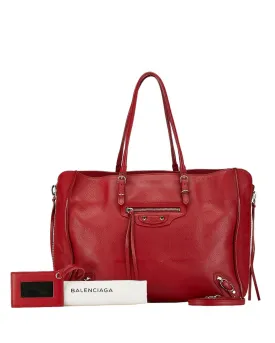 Red Leather Handbag with Shoulder Strap and Handle Drop