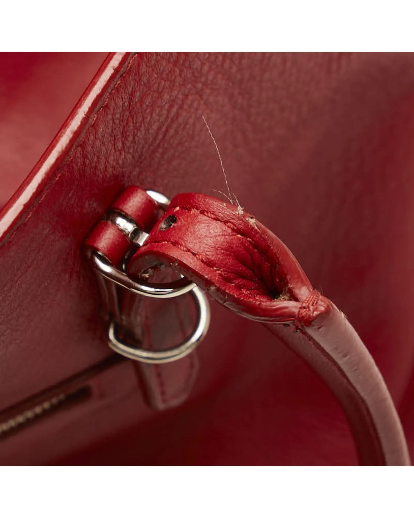 Red Leather Handbag with Shoulder Strap and Handle Drop