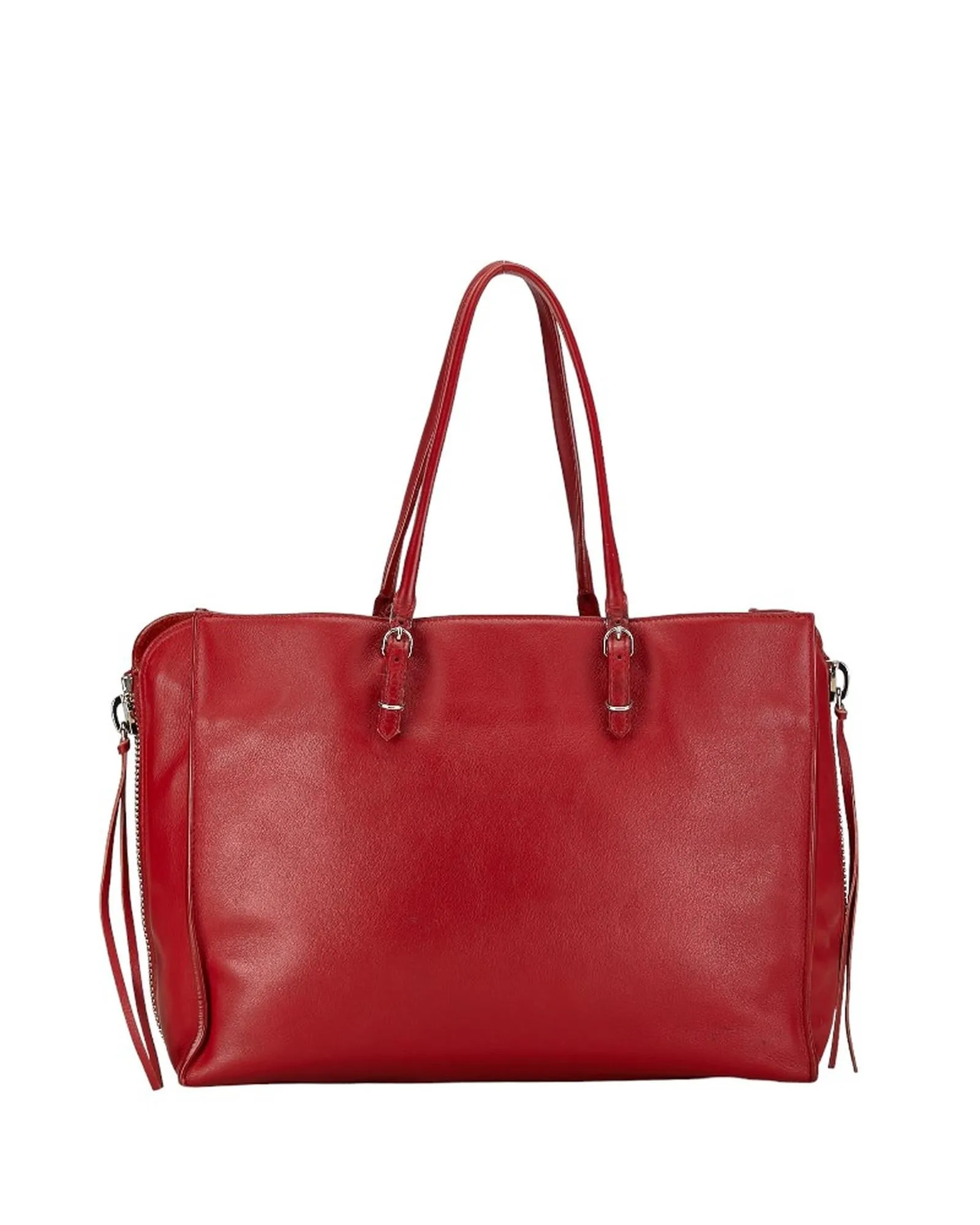 Red Leather Handbag with Shoulder Strap and Handle Drop