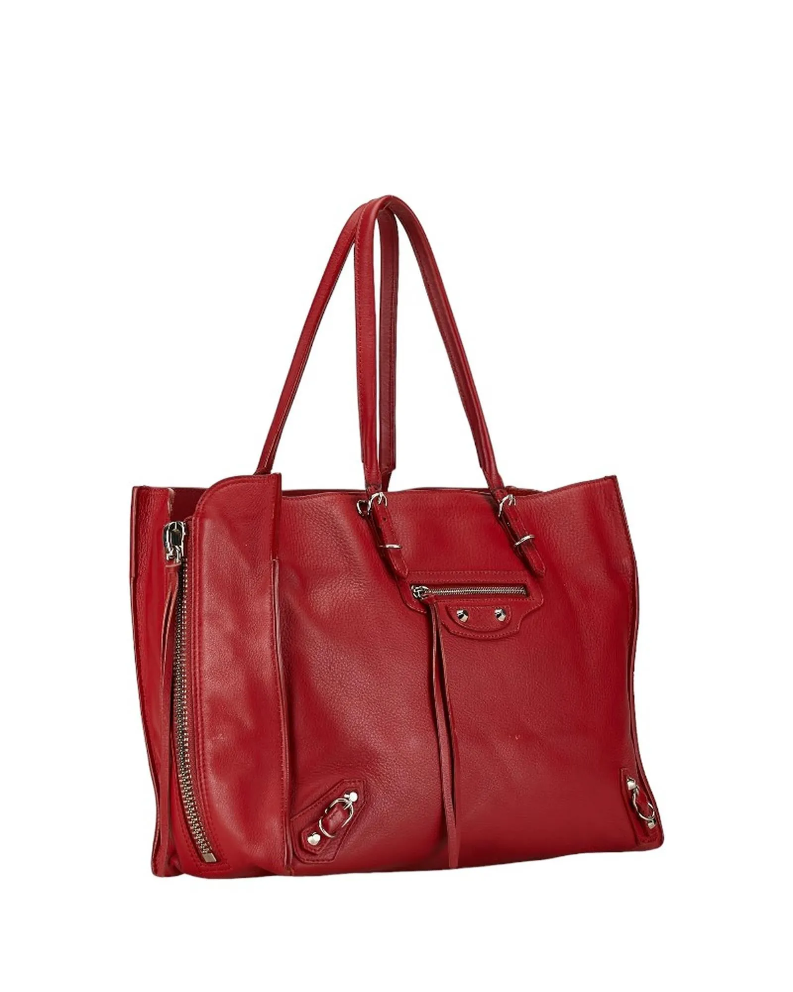 Red Leather Handbag with Shoulder Strap and Handle Drop