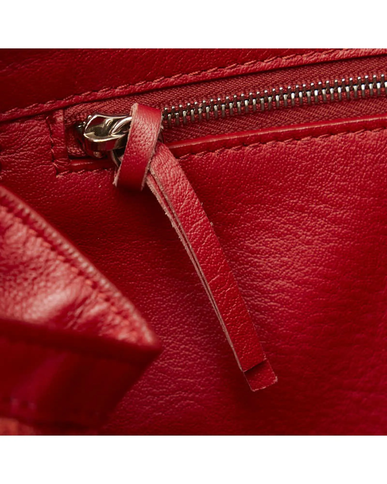 Red Leather Handbag with Shoulder Strap and Handle Drop