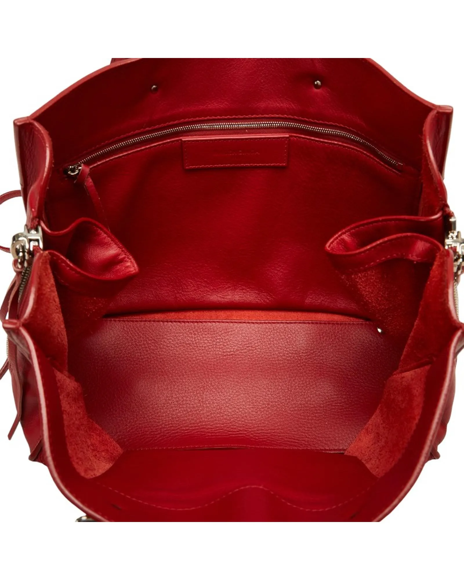 Red Leather Handbag with Shoulder Strap and Handle Drop