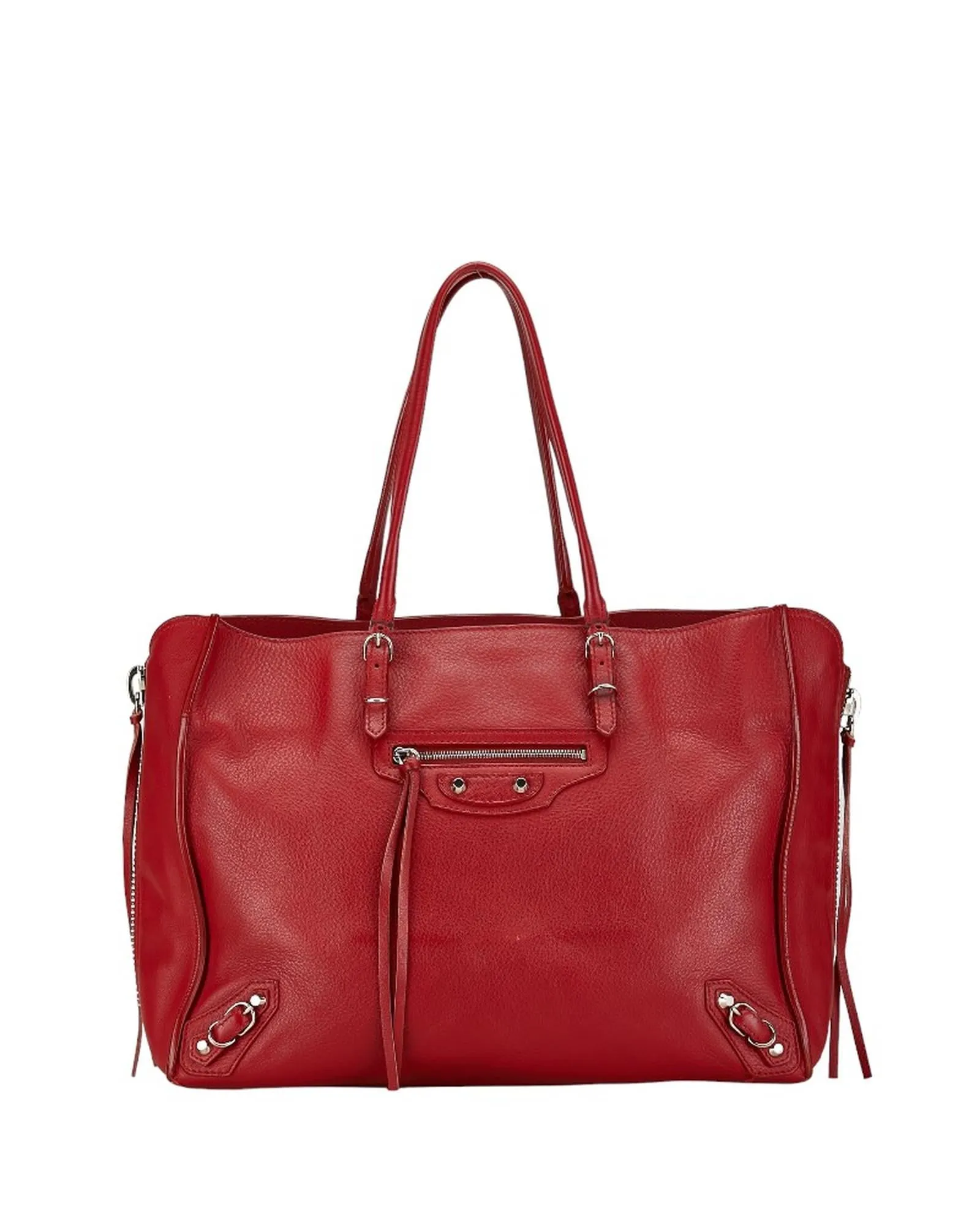 Red Leather Handbag with Shoulder Strap and Handle Drop