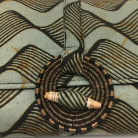 Rwandan Batik Clutch Bag w/Shoulder Strap - Brown Waves