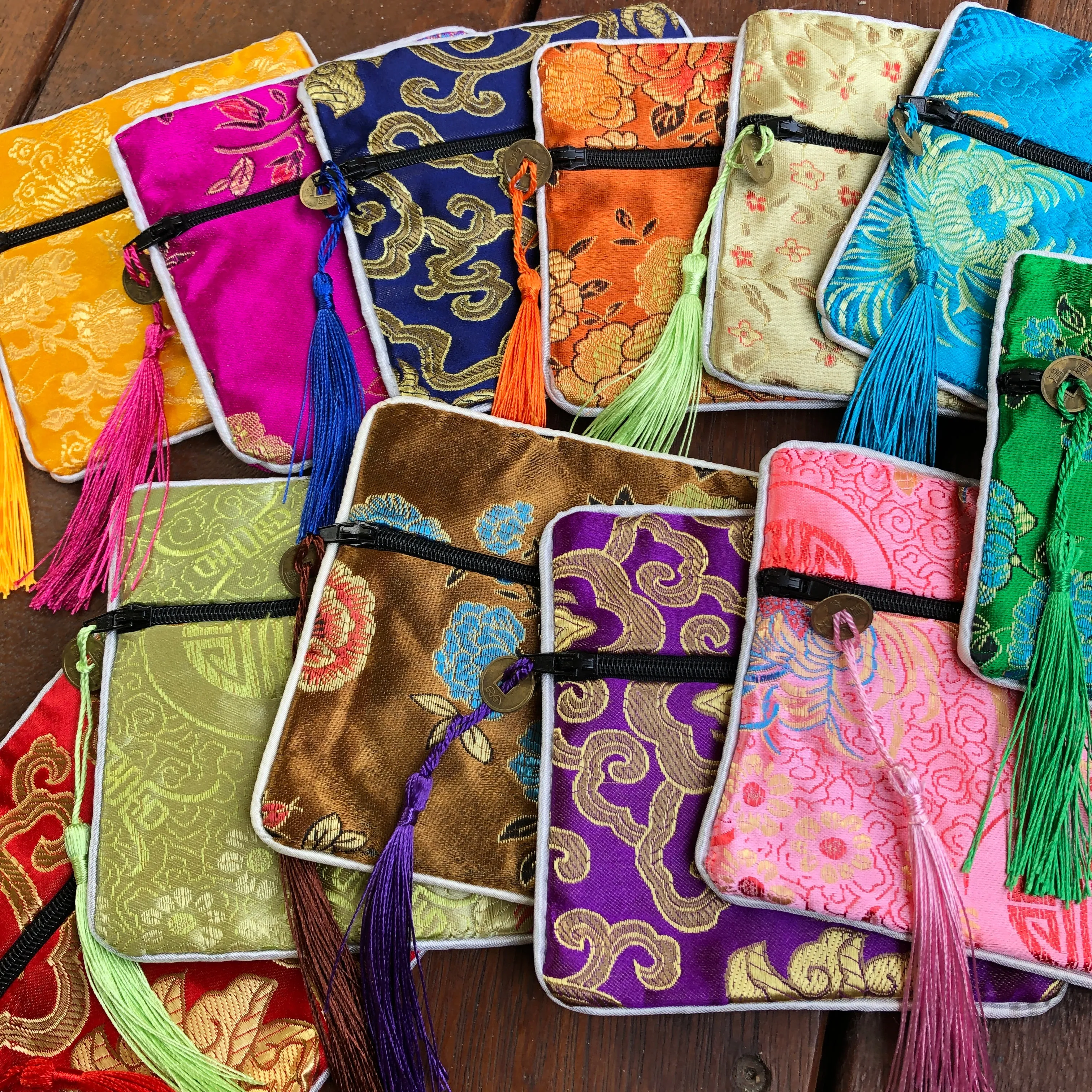 Silk Purse with lucky coin - pack of 3 mixed colour/design