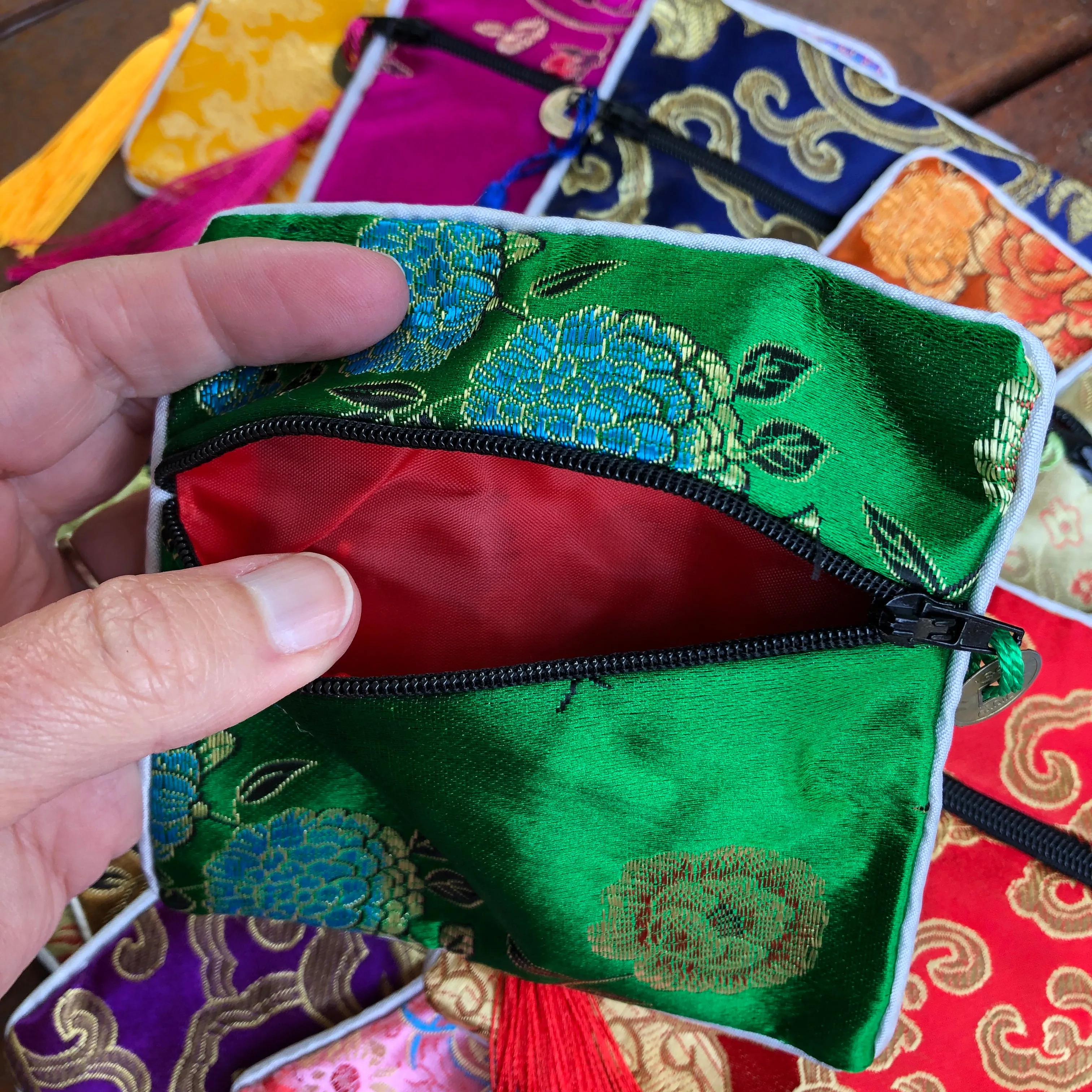 Silk Purse with lucky coin - pack of 3 mixed colour/design