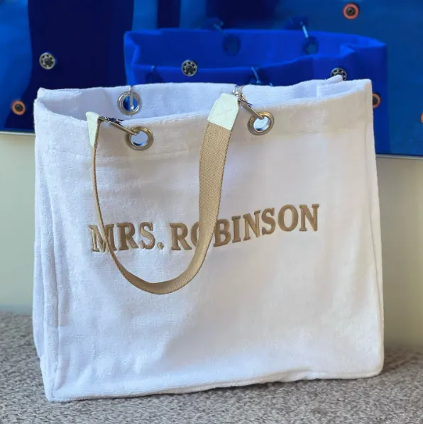 Terrycloth Embroidered Monogram Tote White