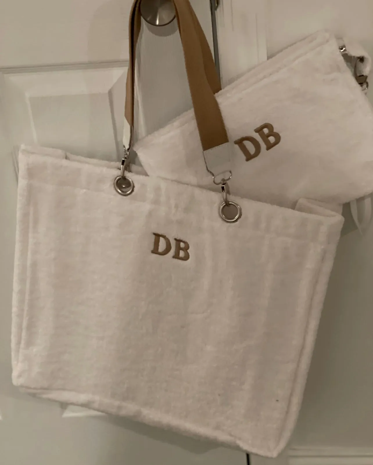 Terrycloth Embroidered Monogram Tote White